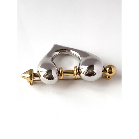 Contessa Pilar Crespi Heart 2-Tone Brooch Excellent Condition Signed Silver Gold - Picture 3 of 7